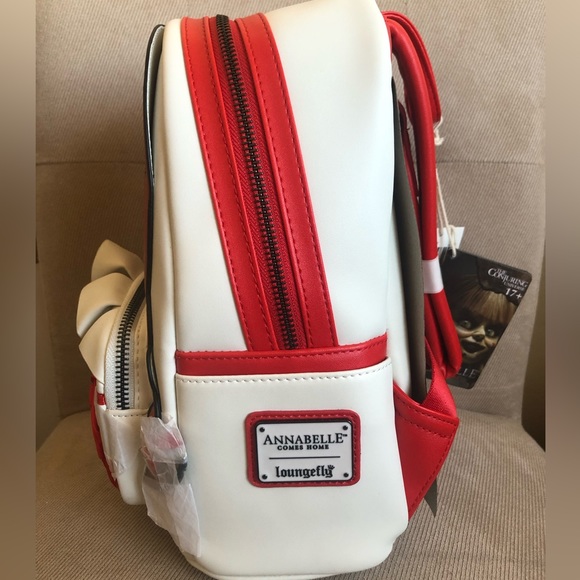NWT LOUNGEFLY Annabelle Doll Face Cosplay The Conjuring Comes Home Mini Backpack - Picture 5 of 8